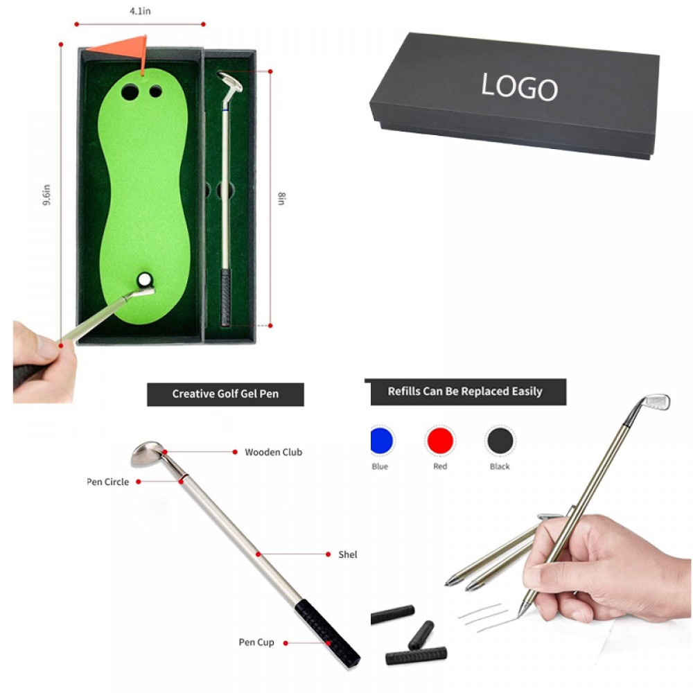 Golf Gift Golf Club Pen Set Novelty Golf Gifts with Putting Green Cool Desktop Golf Game with Logo