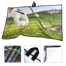 Logo Branded 16"X 24" Microfiber Waffle Golf Towel W/ Webbing Strap