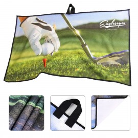 Logo Branded 16"X 24" Microfiber Waffle Golf Towel W/ Webbing Strap  Logo Branded 16"X 24" Microfiber Waffle Golf Towel W/ Webbing Strap