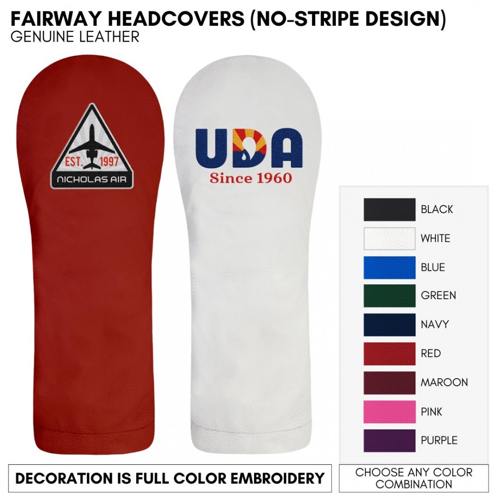 Customized Genuine Leather Fairway Golf Club Headcover Logo Embroidered