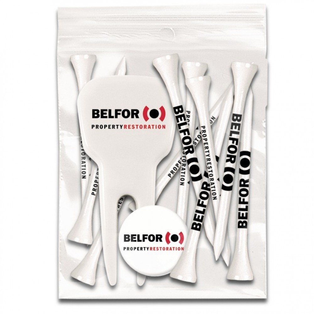 Customized ZIPLOCK GOLF TEE PACK - 10-2 3/4" Tees/1 Ball Marker/1 Divot Tool