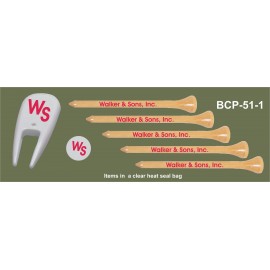 Golf Combo Pack - 5 Tees / Ball Marker / Divot Tool (3 1/4" Tee) with Logo  Golf Combo Pack - 5 Tees / Ball Marker / Divot Tool (3 1/4" Tee) with Logo