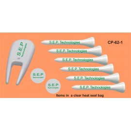 Custom Imprinted Golf Combo Pack - 6 Tees / 2 Ball Markers / Divot Tool (2 1/8" Tee)