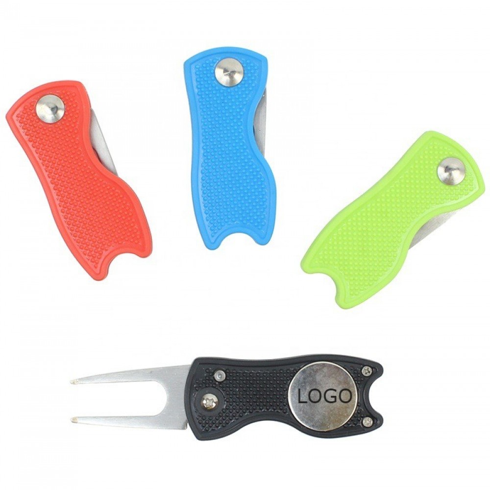 Metal Foldable Golf Divot Tool with Pop-up Button & Magnetic Ball Marker with Logo