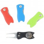 Metal Foldable Golf Divot Tool with Pop-up Button & Magnetic Ball Marker with Logo
