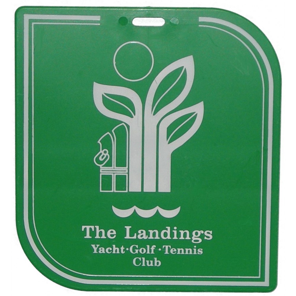 Logo Branded Loon Rectangle Plastic Bag Tag w/ 2 Curved Corners (3 9/16"x3 7/8")