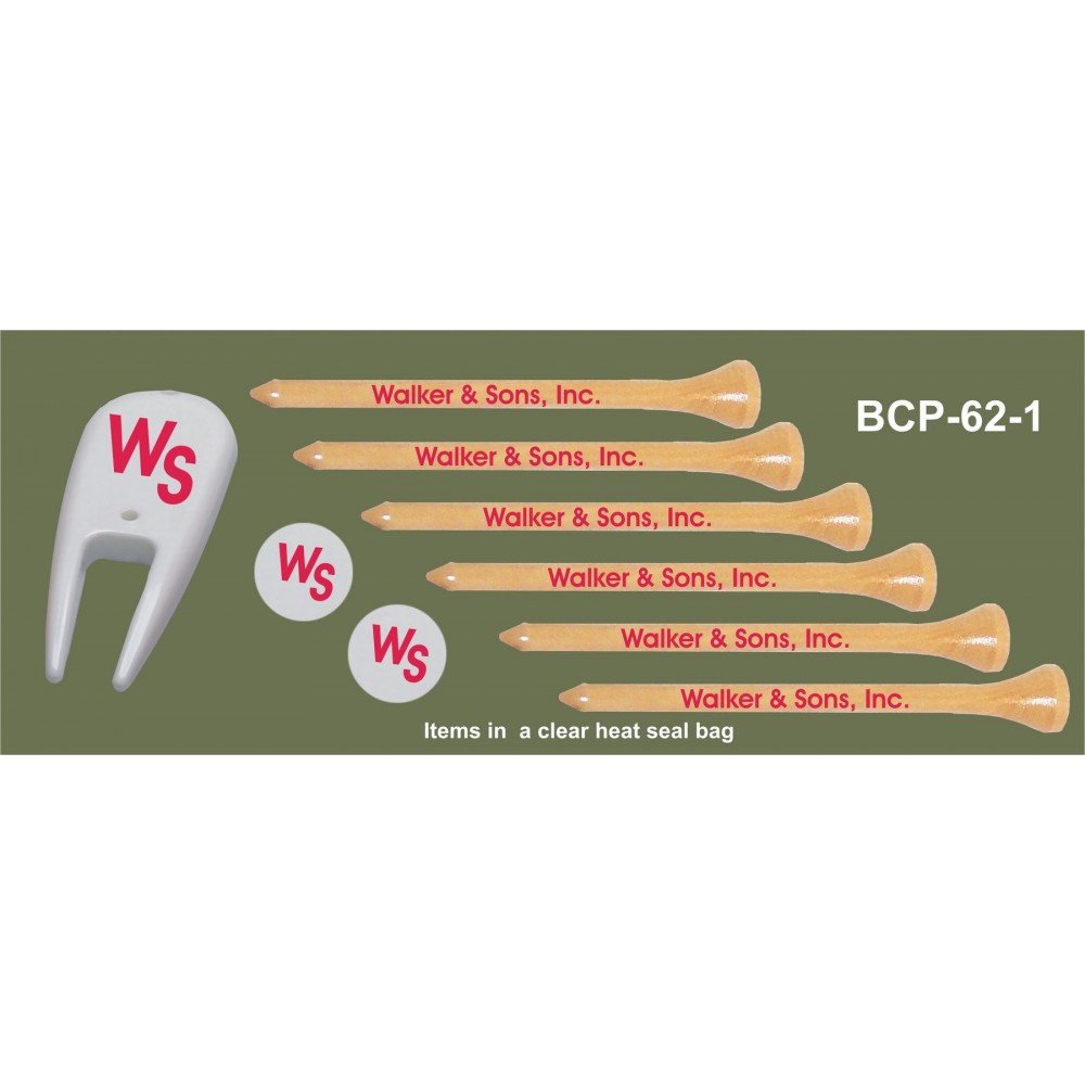 Custom Imprinted Golf Combo Pack - 6 Tees / 2 Ball Markers / Divot Tool (3 1/4" Tee) Custom Imprinted Golf Combo Pack - 6 Tees / 2 Ball Markers / Divot Tool (3 1/4" Tee)