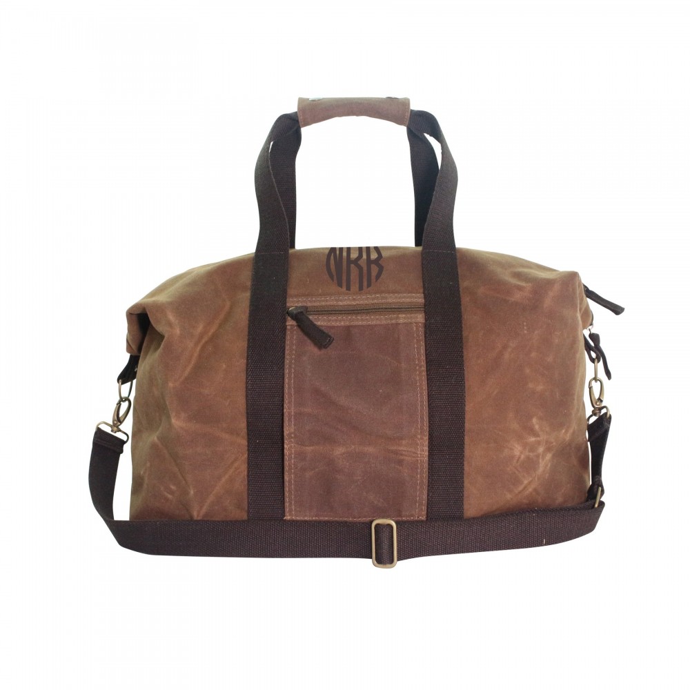 Waxed Canvas Voyager Weekender Khaki Custom Branded Waxed Canvas Voyager Weekender Khaki Custom Branded