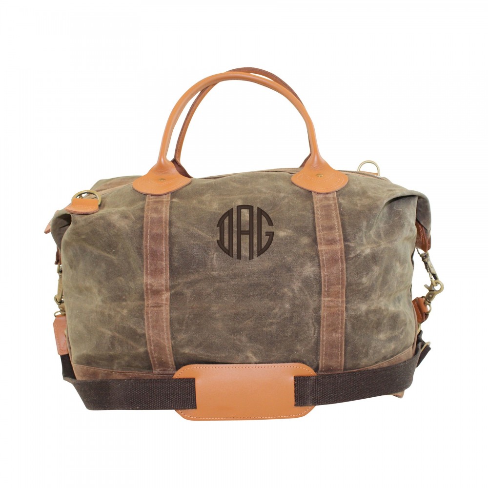 Logo Printed Waxed Canvas Weekender Solid Olive & Khaki Logo Printed Waxed Canvas Weekender Solid Olive & Khaki