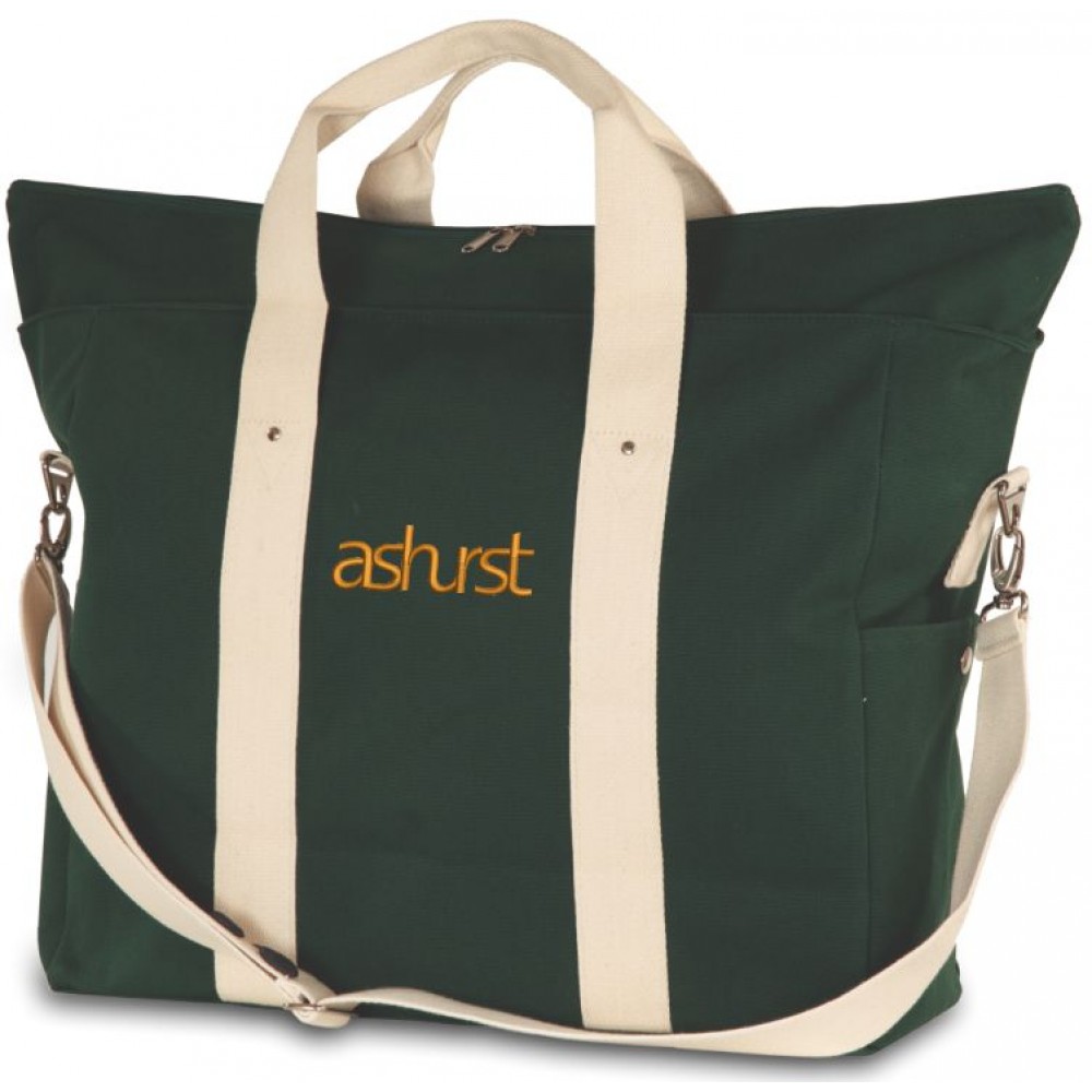 Voyager Duffel Bag Eco Friendly Canvas Green / Natural with Logo