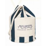 Navy Striped Drawstring Duffle Bag - (16x11) 12oz Canvas Custom Imprinted