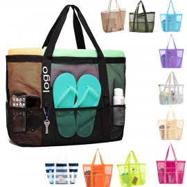 Promotional Custom Mesh Beach Bag with Pockets for Vacation Must Haves  Promotional Custom Mesh Beach Bag with Pockets for Vacation Must Haves