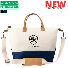Weekender Premium Canvas Travel Duffel Bag Leather Accent Gift Promo Swag 16 oz Navy Blue (20x14x10) with Logo  Weekender Premium Canvas Travel Duffel Bag Leather Accent Gift Promo Swag 16 oz Navy Blue (20x14x10) with Logo