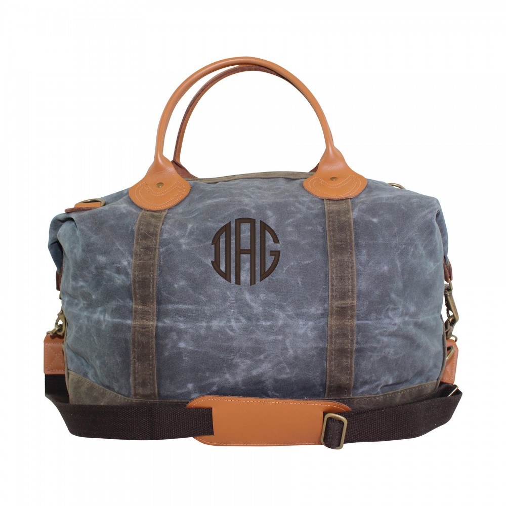 Waxed Canvas Weekender Solid Slate & Olive Custom Imprinted Waxed Canvas Weekender Solid Slate & Olive Custom Imprinted