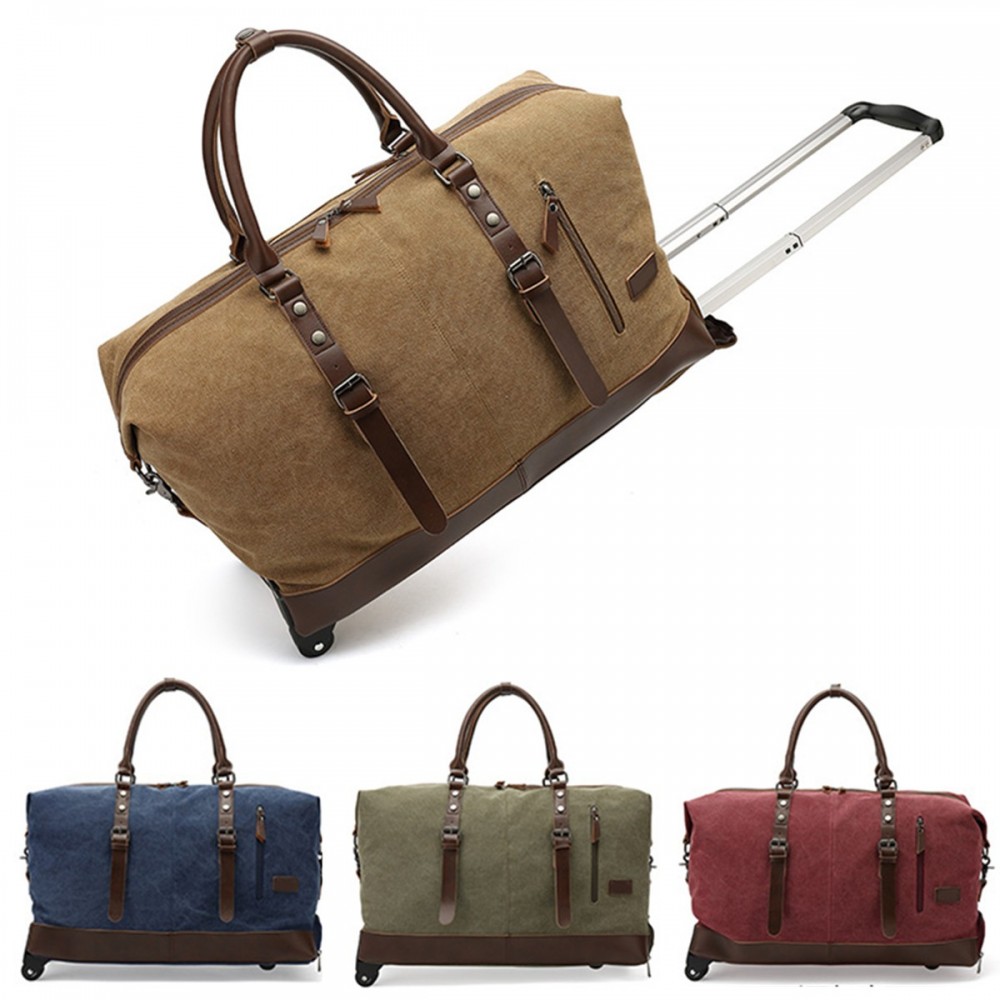 Canvas Duffel Weekend Bag with Wheels. with Logo Canvas Duffel Weekend Bag with Wheels. with Logo
