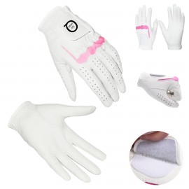 Goatskin Women'S Pink And White Golf Gloves with Logo