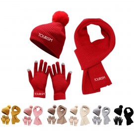 A Gloves-Beanies-Scarf Set with Logo