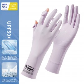 Logo Branded Womens Full Finger UV Protection Gloves with Touchscreen and Extended Sun Protection Wrist Guards