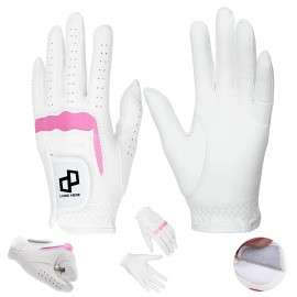 Goatskin Women'S Pink And White Golf Gloves with Logo