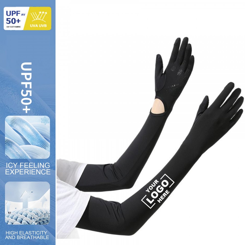 Womens Long Arm UV Protection Gloves with Touchscreen and Nonskid Grip with Logo Womens Long Arm UV Protection Gloves with Touchscreen and Nonskid Grip with Logo