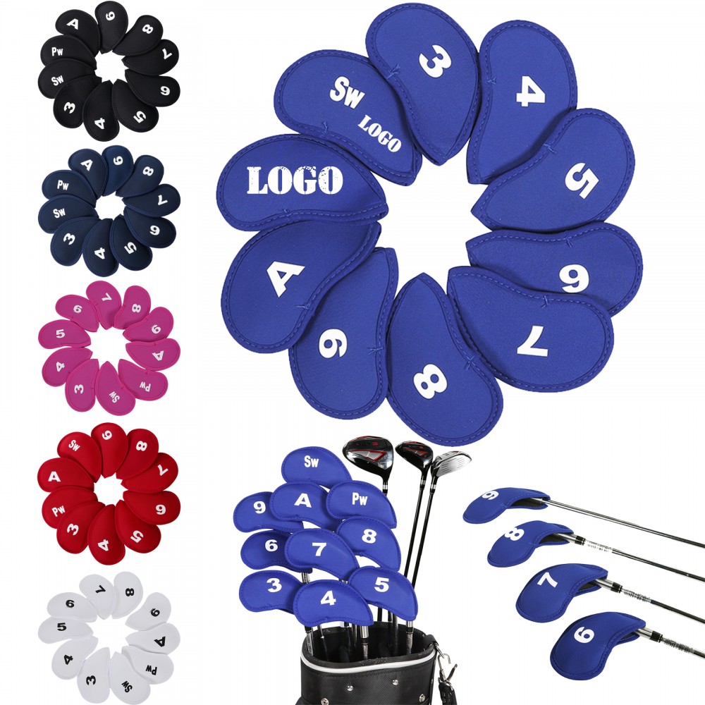 Personalized Anti-Slip Golf Iron Headcovers 10-Pack Sponge Fabric
