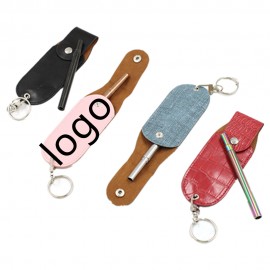 Retractable Leather Straw Protective Case with Logo