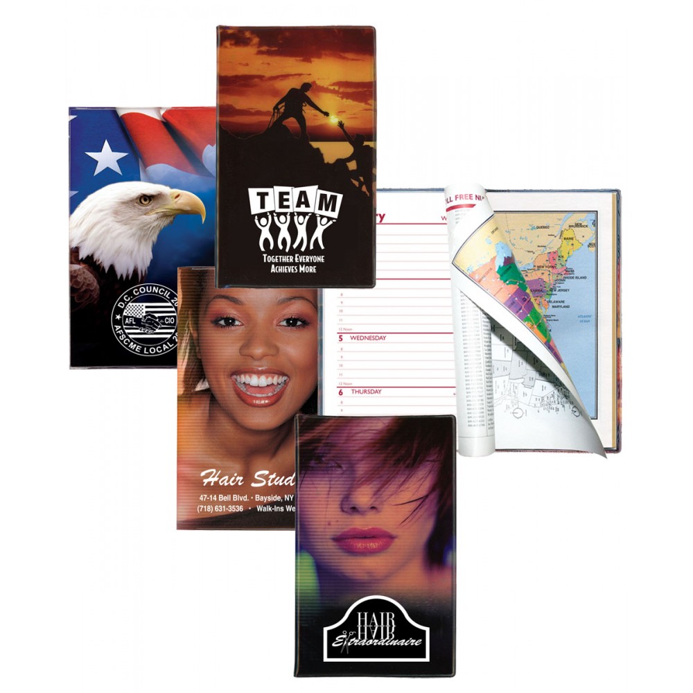 Logo Printed Stock Full Color Patriotic Cover Weekly Planner w/ 1 Color Insert w/ Map Logo Printed Stock Full Color Patriotic Cover Weekly Planner w/ 1 Color Insert w/ Map
