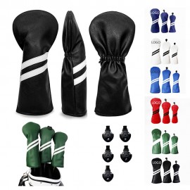 Pack of 3 Waterproof PU Leather Golf Club Head Covers w/Plush Lined with Logo
