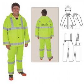 PVC Polyester 3 Piece Rainsuit W/Reflective Stripe with Logo