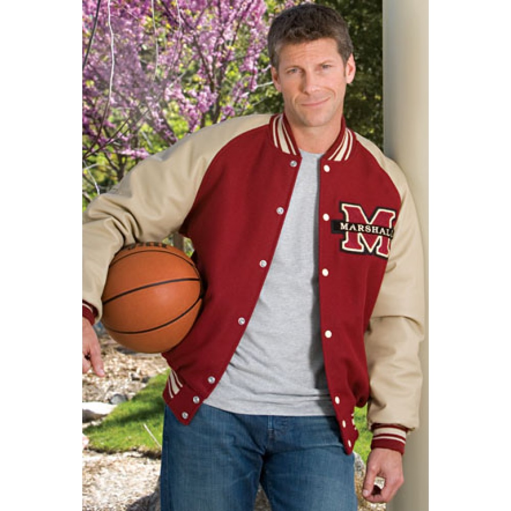 The Pro Custom Wool/Leather Varsity Jacket w/Raglan Sleeves with Logo The Pro Custom Wool/Leather Varsity Jacket w/Raglan Sleeves with Logo
