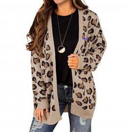 Customized Leopard Print Knitted Sweater Cardigan