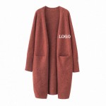 Knit Long Cardigans Sweaters with Pockets with Logo
