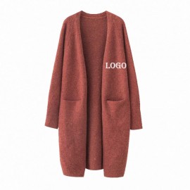 Knit Long Cardigans Sweaters with Pockets with Logo