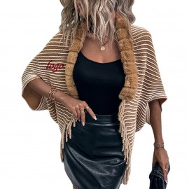 Faux Fur Shawl Wrap Cloak Cardigan with Logo