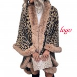 Faux Fur Leopard Print Cloak Shawl with Logo