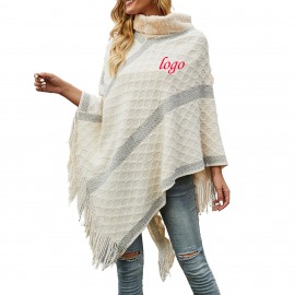 Logo Branded Tassels Knitted Shawl Scarf Poncho