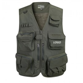 Men's Casual Outdoor Work Fishing Travel Photo Cargo Vest Jacket Multi Pockets with Logo