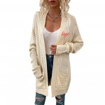 Logo Branded Open Front Cable Knit Cardigan Sweater