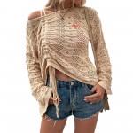 Promotional Oversized Crochet Ruched drawstring Pullover Sweaters