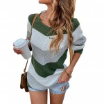 Crew Neck Color Block Sweater Jumper Tops with Logo