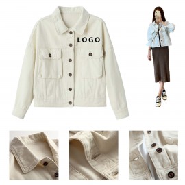 Logo Branded White Denim Jacket