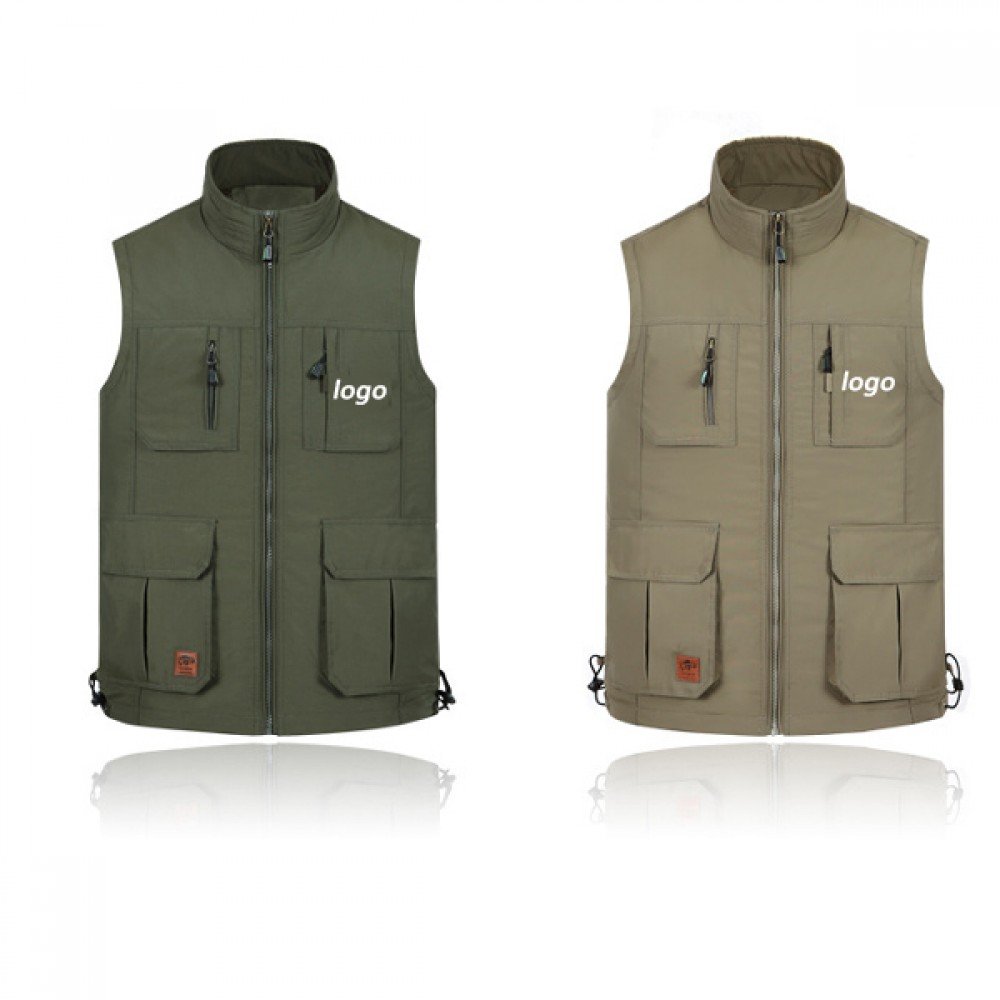 Mens Fishing Vest Outdoor Work Quick-Dry Hunting Zip Reversible Travel Vest Jacket with Logo