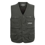 Custom Men's Outdoor Safari Waistcoat Sleeveless Multi Pockets Button Gilet Cargo Vest Men's Outdoor Saf