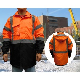3C Products Neon Orange Safety Jacket Parka ANSI Class 3 Black Bottom with Logo  3C Products Neon Orange Safety Jacket Parka ANSI Class 3 Black Bottom with Logo