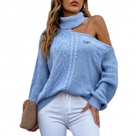 Logo Branded Off Shoulder Turtleneck Jumper Sweaters