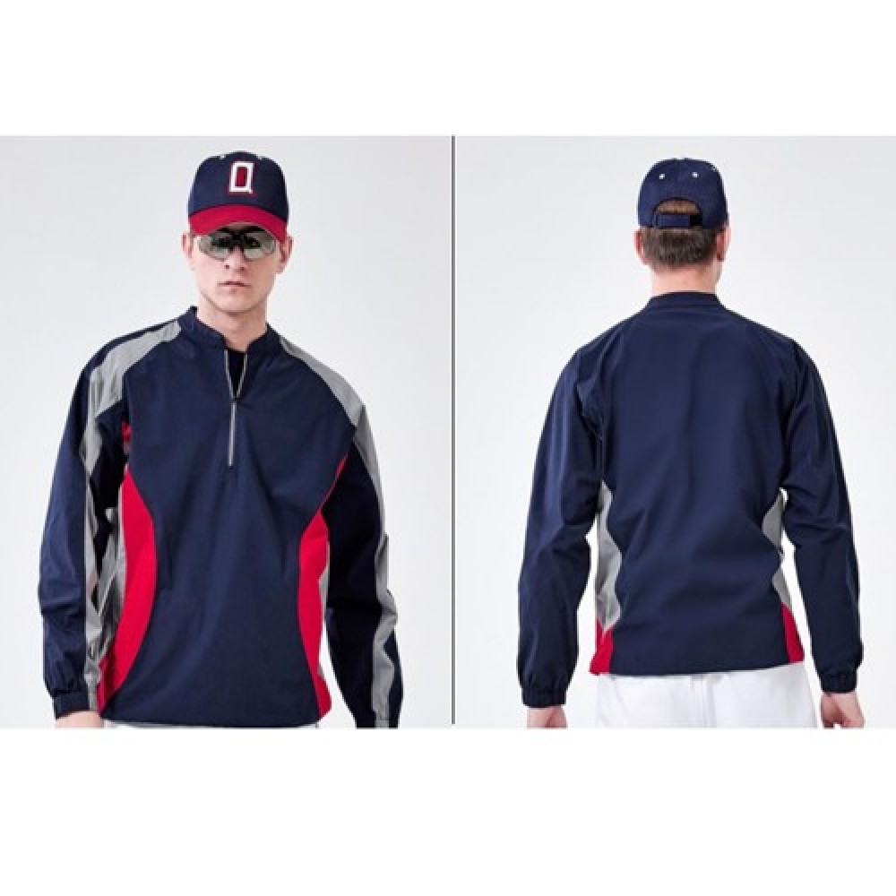 Premium Long Sleeve Quarter Zip Baseball Windbreaker - Woven Satin with Logo
