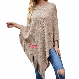 Tassels Knitted Shawl Scarf Poncho with Logo