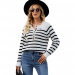Button Striped Loose Sweater with Logo