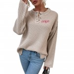 Ribbed Half Buttons Oversized Sweaters with Logo