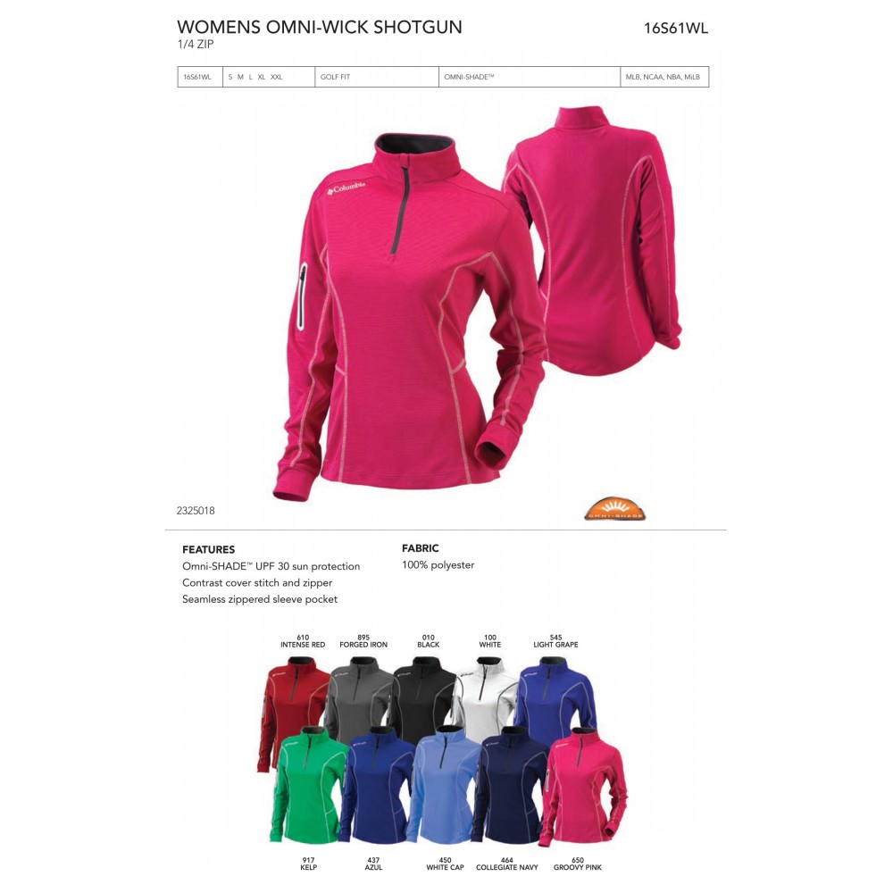 Columbia Women's Omni-Wick Shotgun 1/4 Zip - Blank Custom Imprinted Columbia Women's Omni-Wick Shotgun 1/4 Zip - Blank Custom Imprinted
